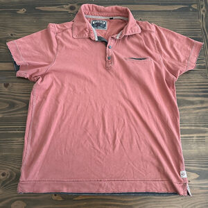Men's Jeremiah Faded Red Polo Shirt M Gray Accents Distressed Look